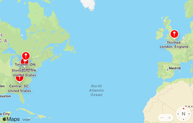 map of vintage shops
